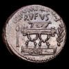 POMPEIA. Q. Pompeius Rufus. Denario (4,12 g.). Roma, 54 a.C. Anv.: Silla curul entre flecha y rama de laurel, encima Q. POMPEI Q.F / RVFVS, debajo COS. Rev.: Silla curul entre lituo y corona de laurel, encima SVLLA. COS, debajo Q. POMPEI. RVF. BMC-3885; Cal-1152; Craw-434/2; FFC-1025; Se-5. MBC+.