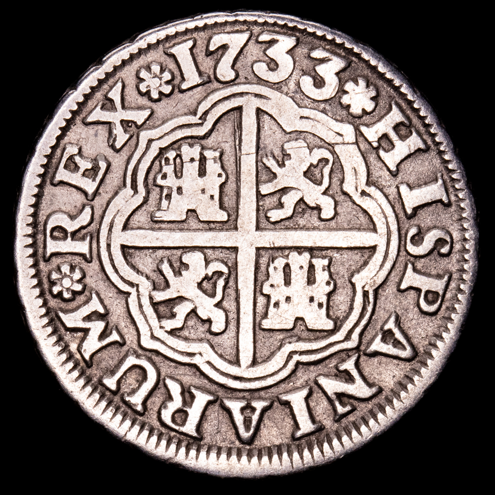 Felipe V. 1 Real. (2,76 g.). Sevilla. 1733. Ensayador P·A. AC-657. MBC.