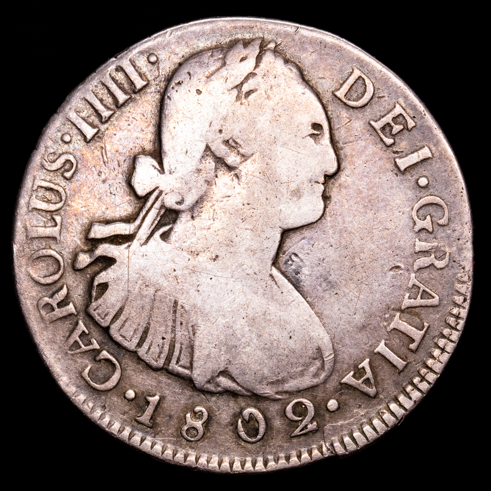 Carlos IV. 2 Reales. (6,57 g.). Nueva Guatemala. 1802. Ensayador M. AC-561. MBC-.