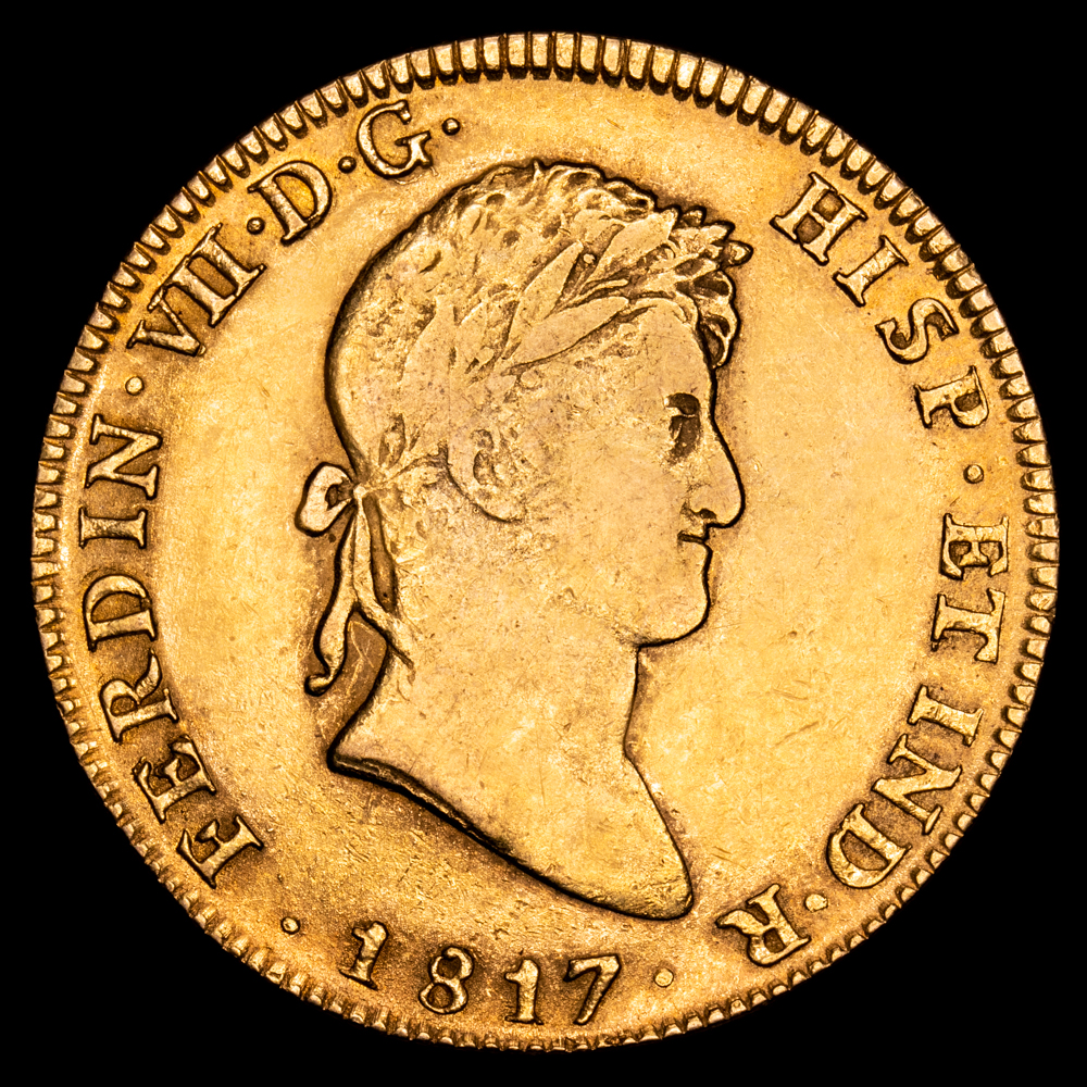 Fernando VII. 8 Escudos. (27,02 g.). México. 1817. Ensayador J·J. AC-1795. MBC+/EBC. Restos de brillo original
