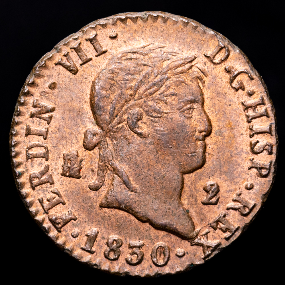 Fernando VII. 2 Maravedís. (2,54 g.). Segovia. 1830. AC-152. SC-.