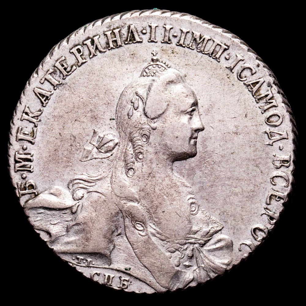 Rusia – Catherine. Rublo. (23,29 g.). Sanpetesburgo. 1768. KM-C-67 A-2. MBC+. Escasa.