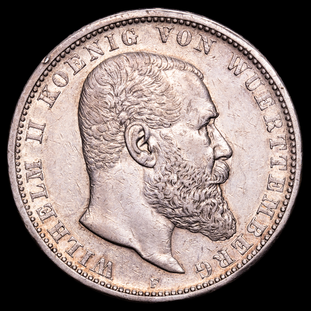 Alemania – Empire Württemberg. 5 Mark. (27,73 g.). F. 1904. KM-632. MBC+.