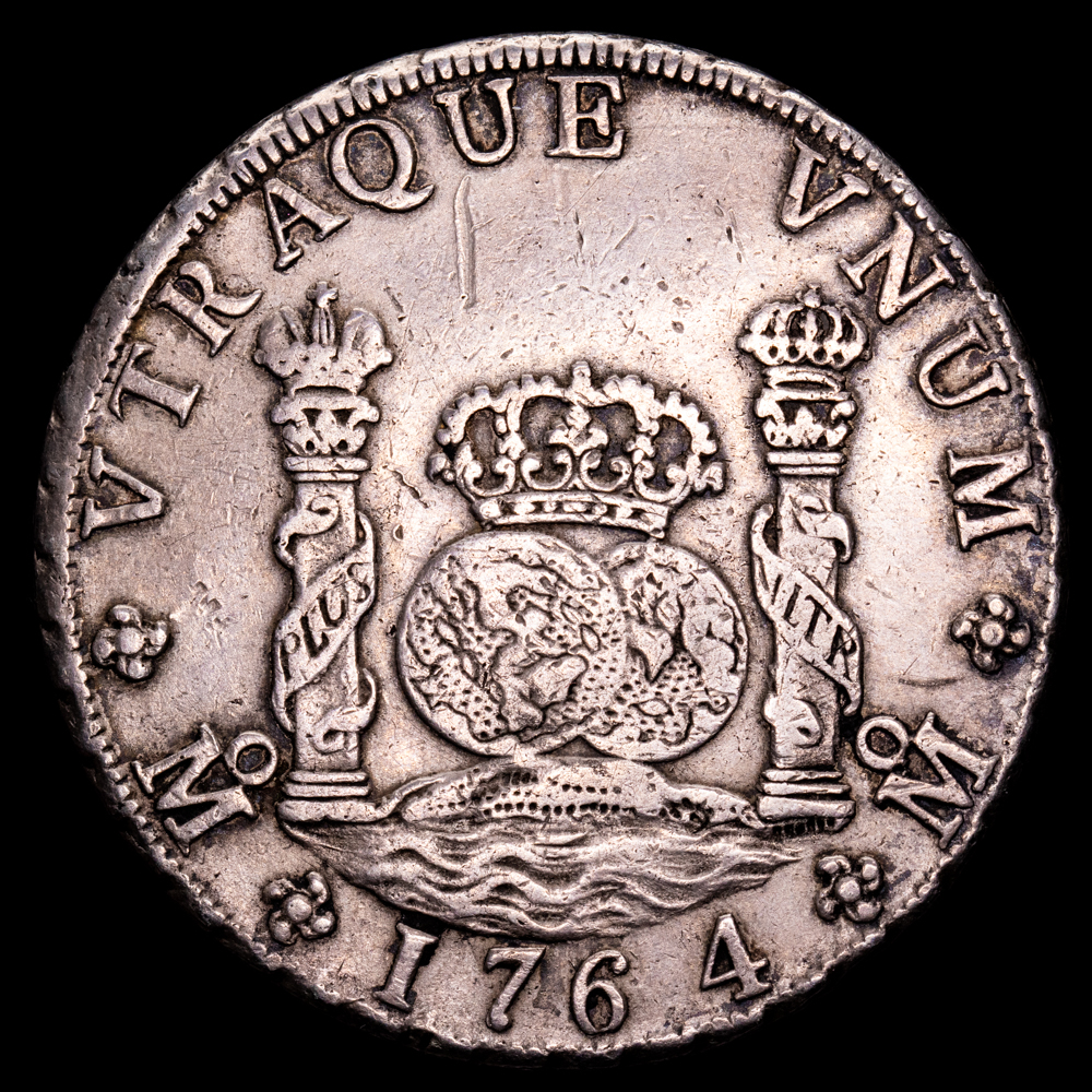 Carlos III. 8 Reales. (27,01 g.). México. 1764. Ensayador M·F. AC-1087. MBC+.