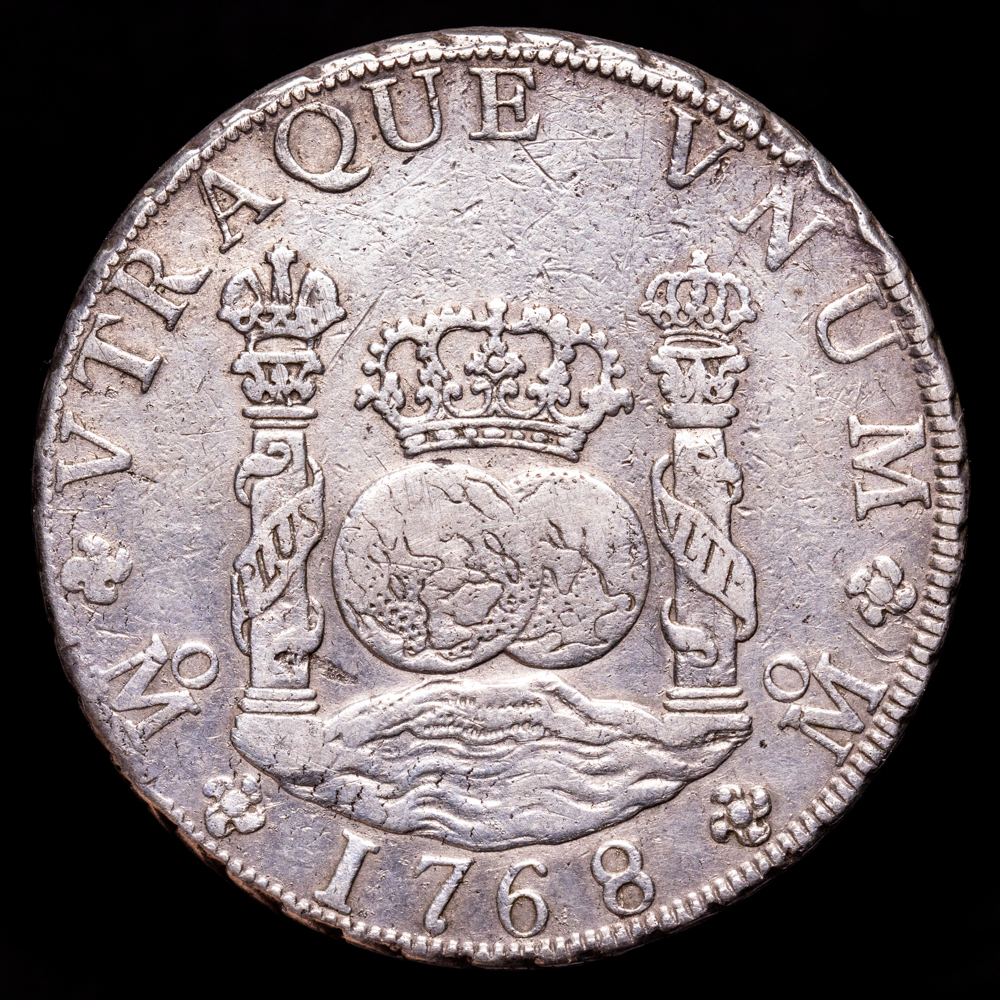 Carlos III. 8 Reales. (26,9 g.). México. 1768. Ensayador M·F. AC-1094. MBC.