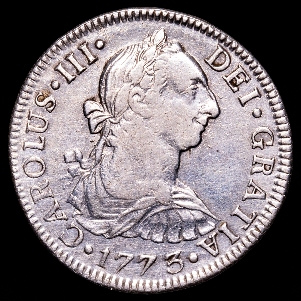 Carlos III. 2 Reales. (6,82 g.). México. 1773. Ensayador F·M. AC-659. MBC+. Limpiada