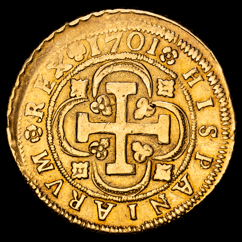 Felipe V. 8 Escudos. (26,87 g.). Sevilla. 1701. Ensayador M. AC-2266. MBC+. Rara.