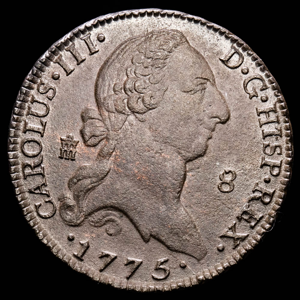 Carlos III. 8 Maravedís. (11,4 g.). Segovia. 1775. Aureo y Calicó – 72. MBC+.