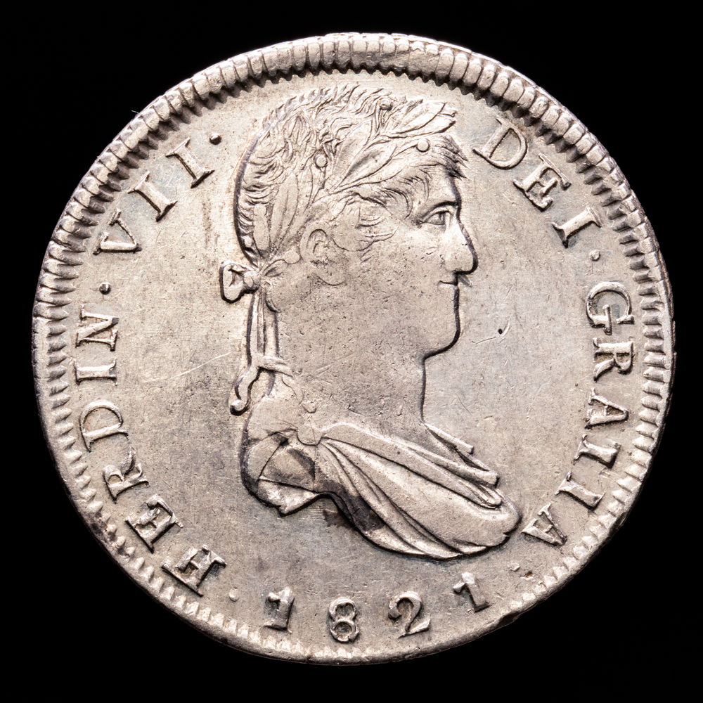 Fernando VII. 8 Reales. (26,75 g.). Zacatecas. 1821. Ensayador R·G. AC-1465. EBC. Restos de brillo original.