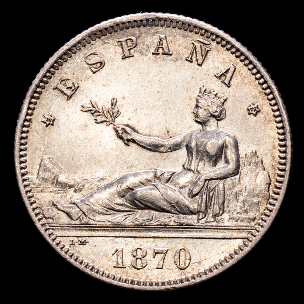 Gobierno Provisional. 2 Pesetas. (10,13 g.). Madrid. 1870 *18-73*. Ensayador DE·M. AC-28. EBC-.