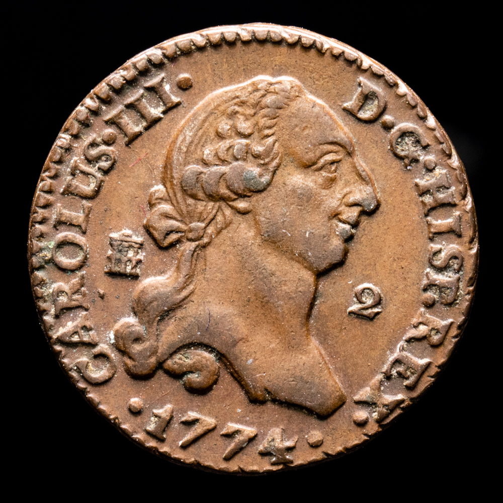 Carlos III. 2 Maravedis. (2,46 g.). Segovia. 1774. AC-36. EBC-.
