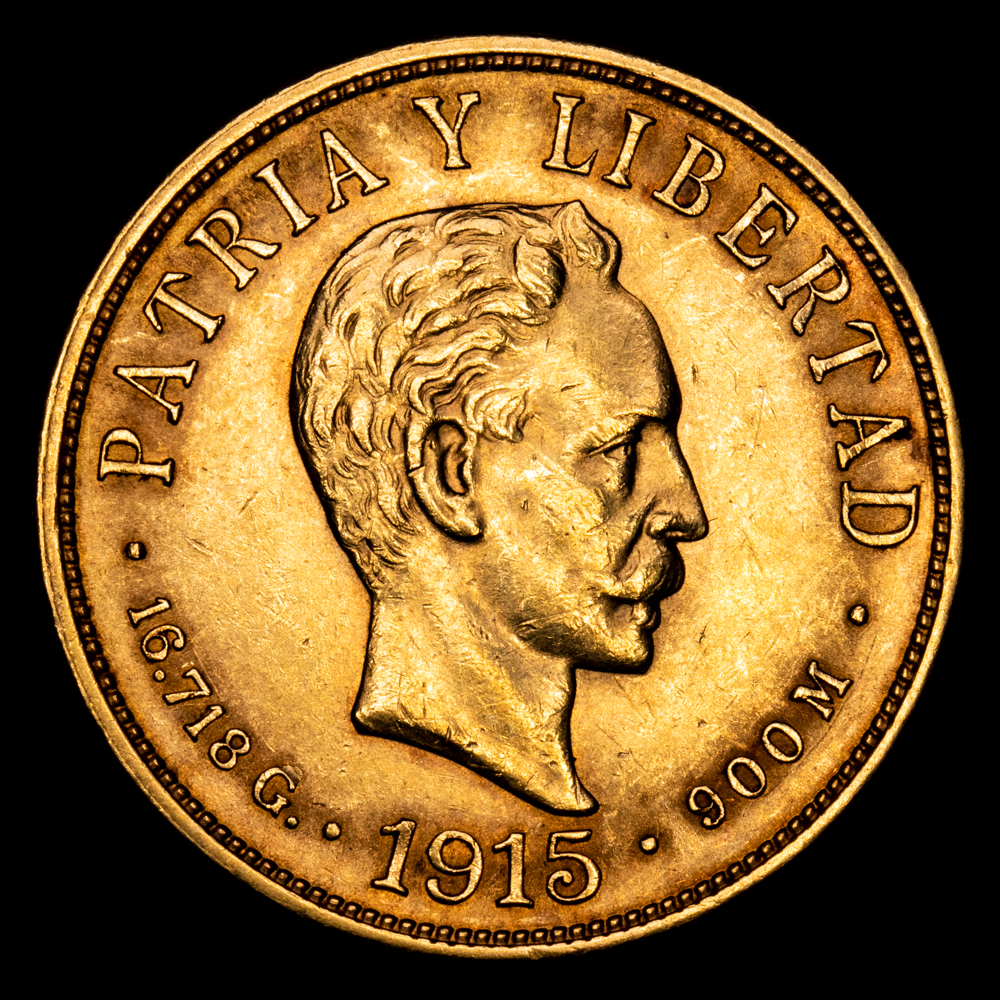 República de Cuba. 10 Pesos. (16,74 g.). Cuba. 1915. KM-20. XF+. Restos de brillo original.