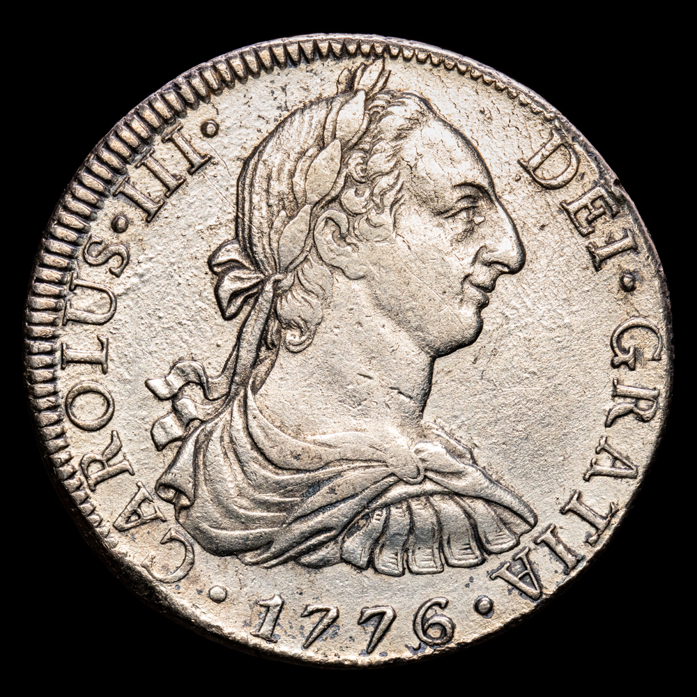 Carlos III. 8 Reales. (26,88 g.). México. 1776. Ensayador F·M. AC-1110. (MBC+). Concreciones marinas limpiadas.