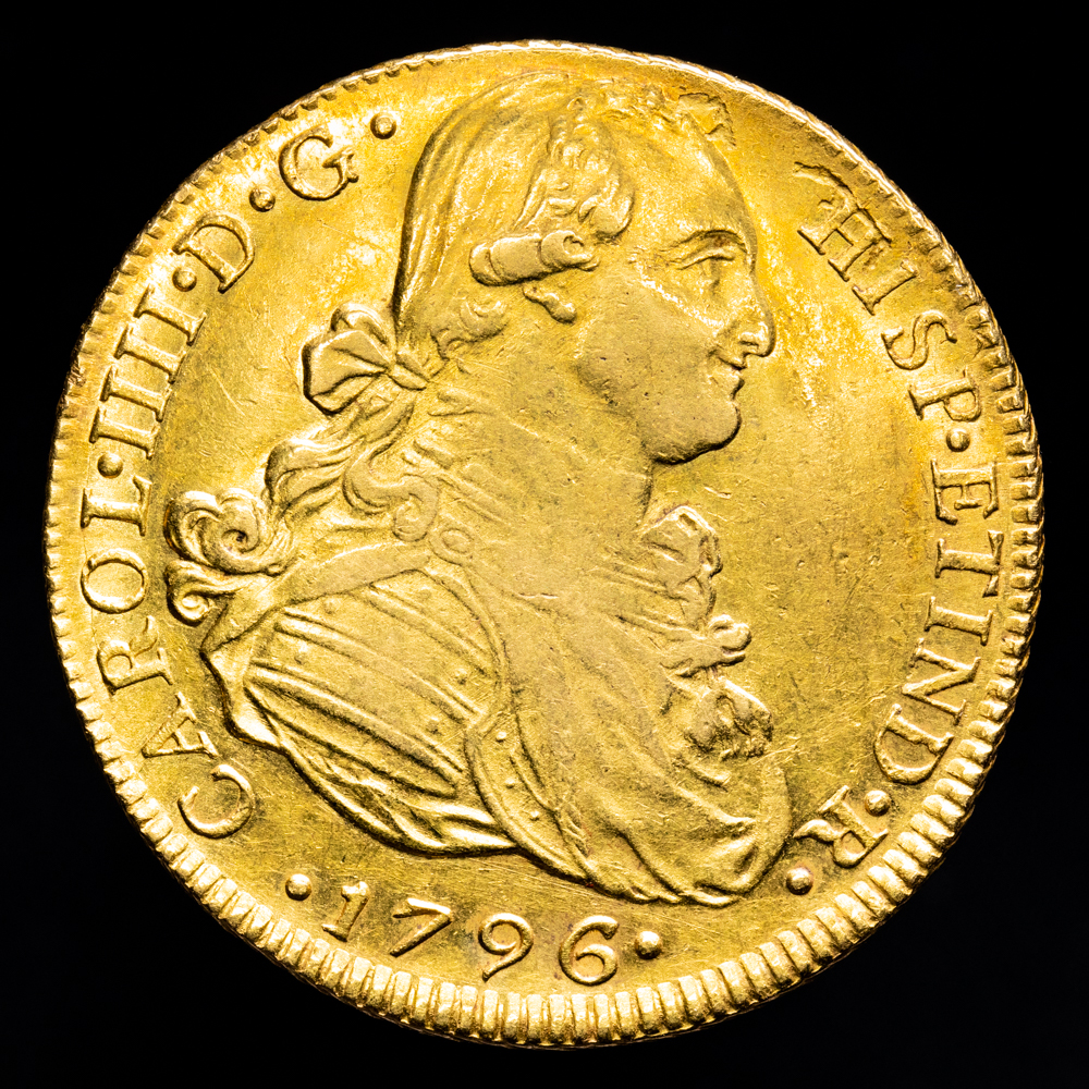 Carlos IV. 8 Escudos. (27,11 g.). Lima. 1796. Ensayador I·J. AC-1595. MBC+/EBC. Gran parte de brillo original .