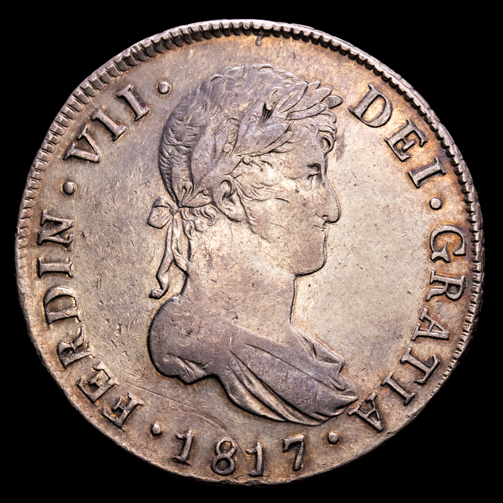 Fernando VII. 8 Reales. (26,8 g.). Guatemala. 1817. Ensayador M. Aureo y Calicó – 1231. MBC+. Escasa.
