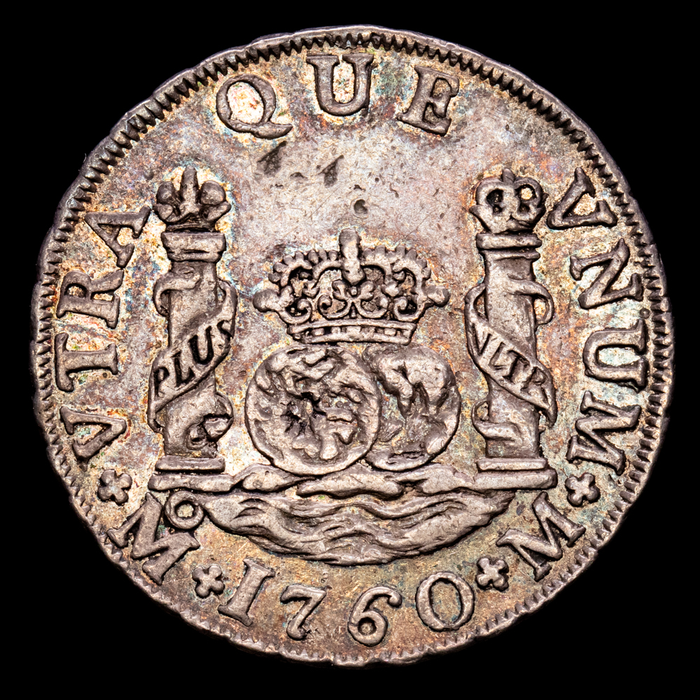 Carlos III. 2 Reales. (6,63 g.). México. 1760. Ensayador M. Aureo y Calicó-307. EBC-. Bella pátina.