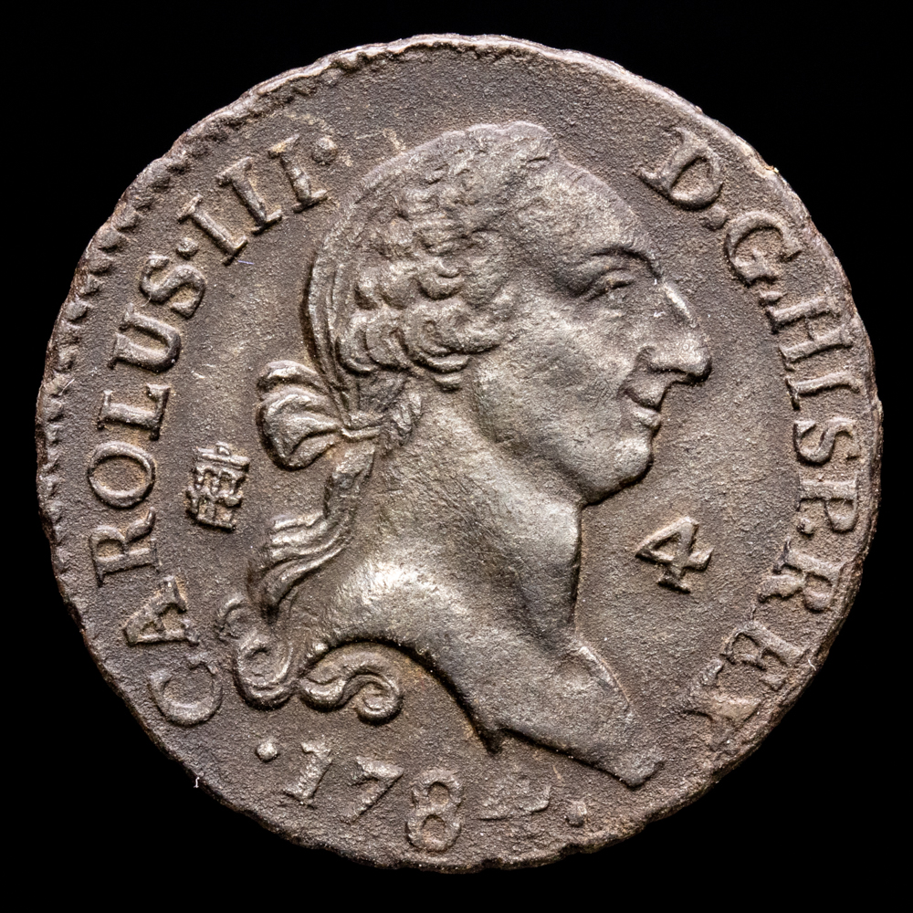 Carlos III. 4 Maravedís. (5,11 g.). Segovia. 1784. Aureo y Calicó-63. MBC+.