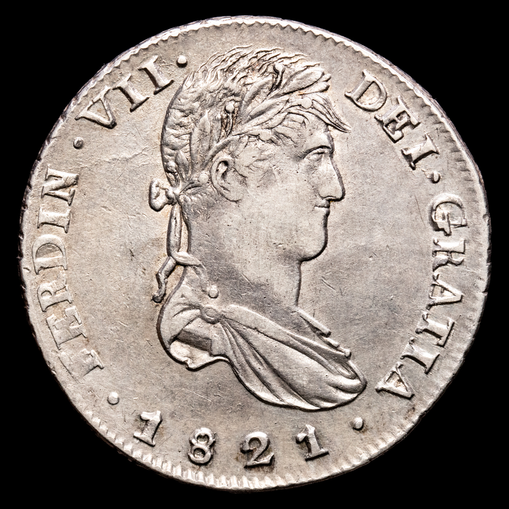 Fernando VII. 8 Reales. (27,07 g.). Zacatecas. 1821. Ensayador R·G. Aureo y Calicó-1465. MBC+.