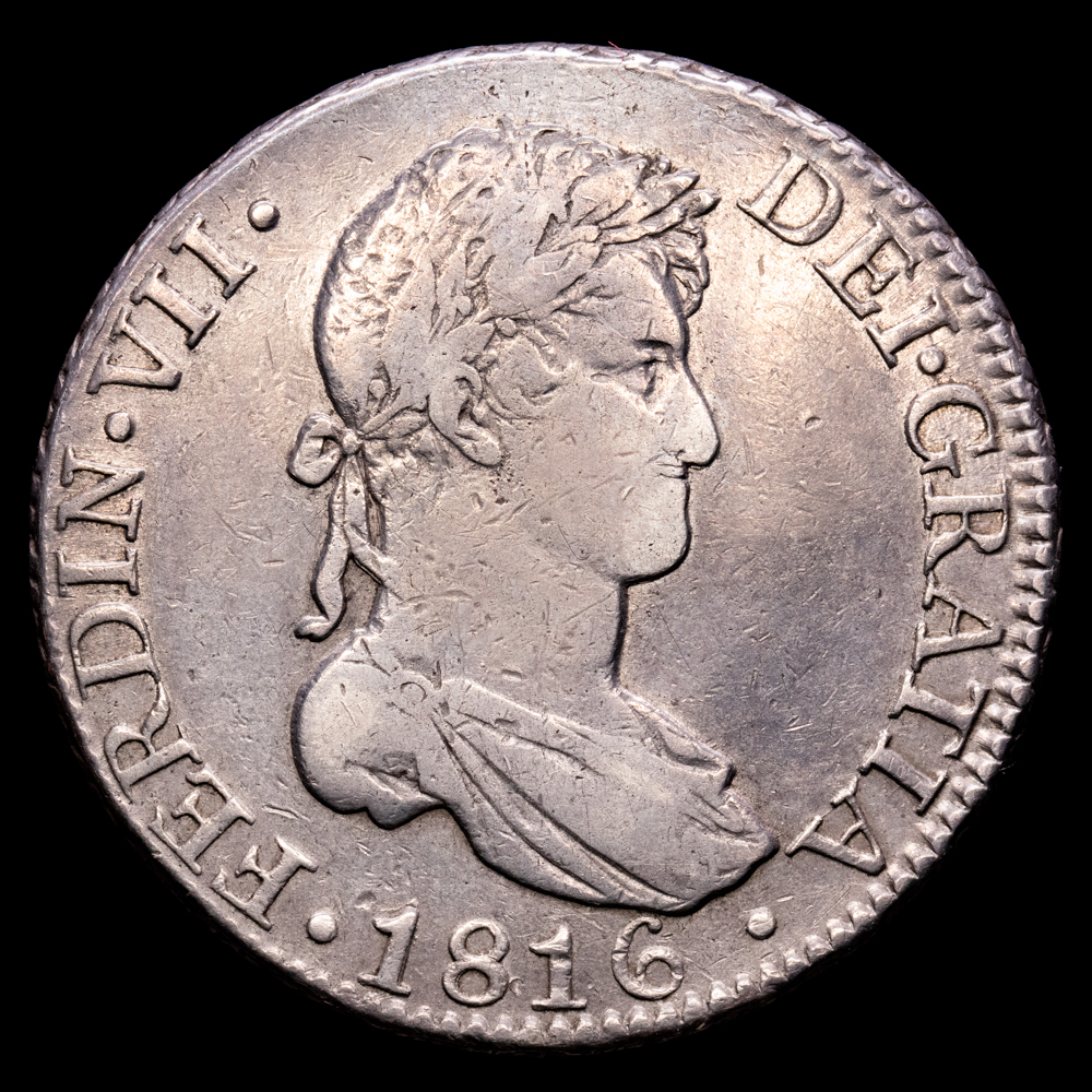 Fernando VII. 8 Reales. (27,31 g.). Sevilla. 1816. Ensayador C·J. Aureo y Calicó-1417. MBC. Tono